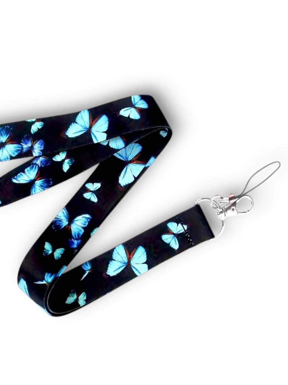 Blue Butterfly Neck Lanyard • Cute ID Badge Holder & Keychain Strap